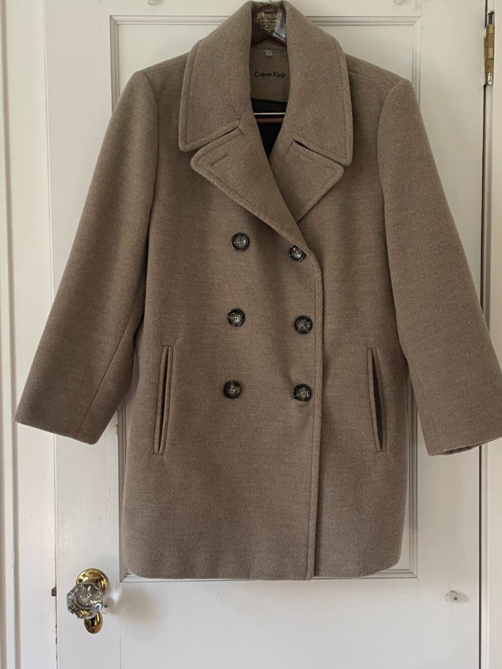 Calvin Klein Taupe/Brown Pea Coat, Size 16 Double Breasted - Picture 2 of 16